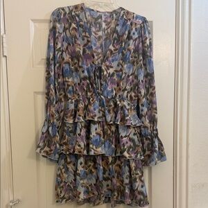 NWOT FP Movement Floral Tiered Ruffle Long Sleeve Dress - Blue & Lavender
